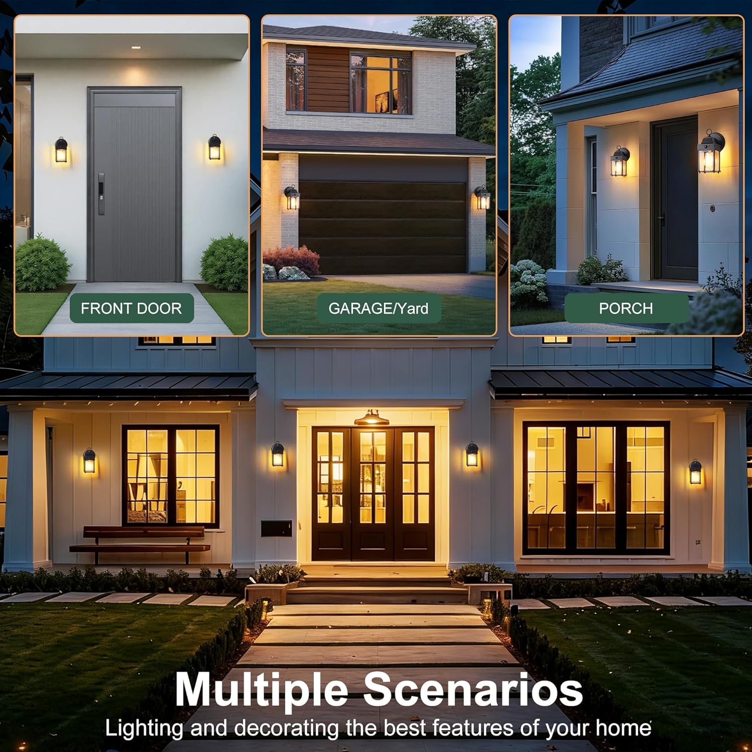 Motion Sensor Dawn to Dusk Sensor Outdoor Wall Light Fixtures Waterproof Porch Lights Outdoor Anti-Rust Black Exterior Lighting Fixtures for House Front Door