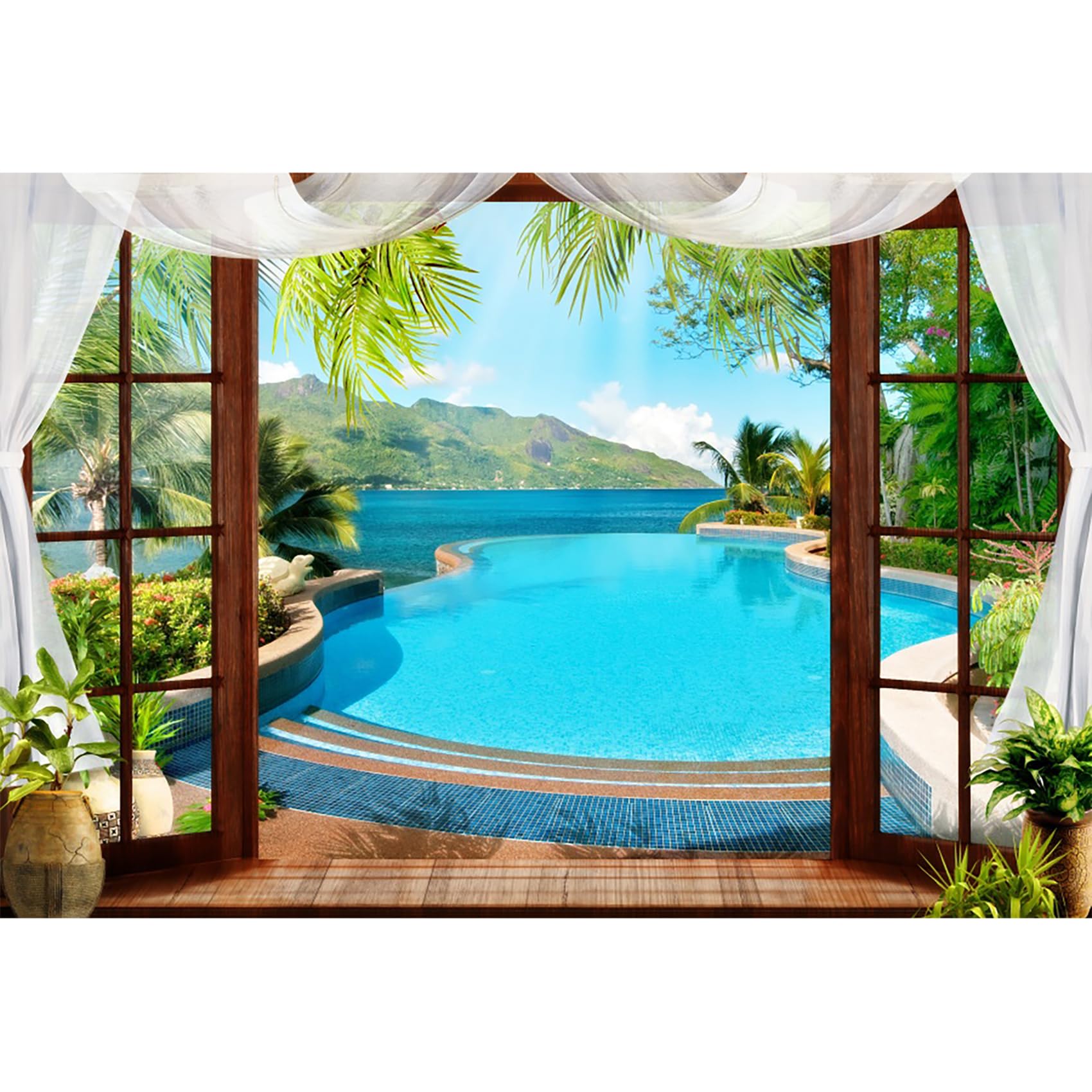 Baocicco 12x8ft Luxury Villa Swimming Pool Backdrops for Photography Window Background Summer Party Theme Holiday Vacation Siesta Wedding Anniversary