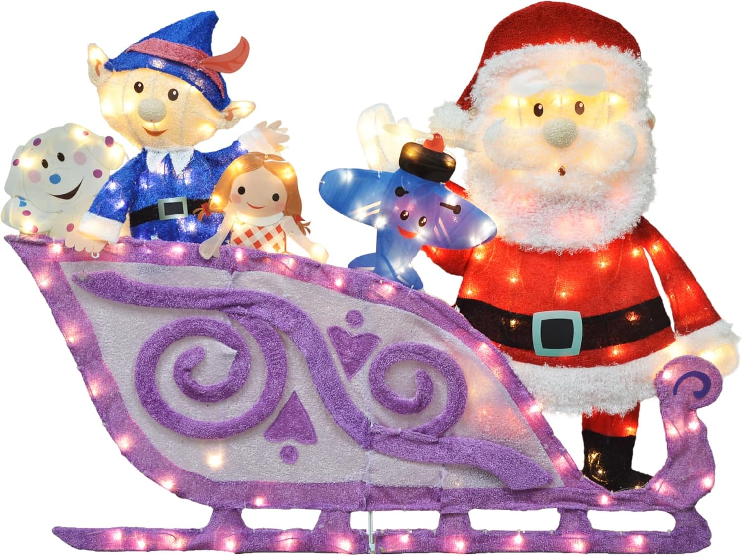 ProductWorks 42" Rudolph Santa and Misfit Toys Sleigh Yard Art