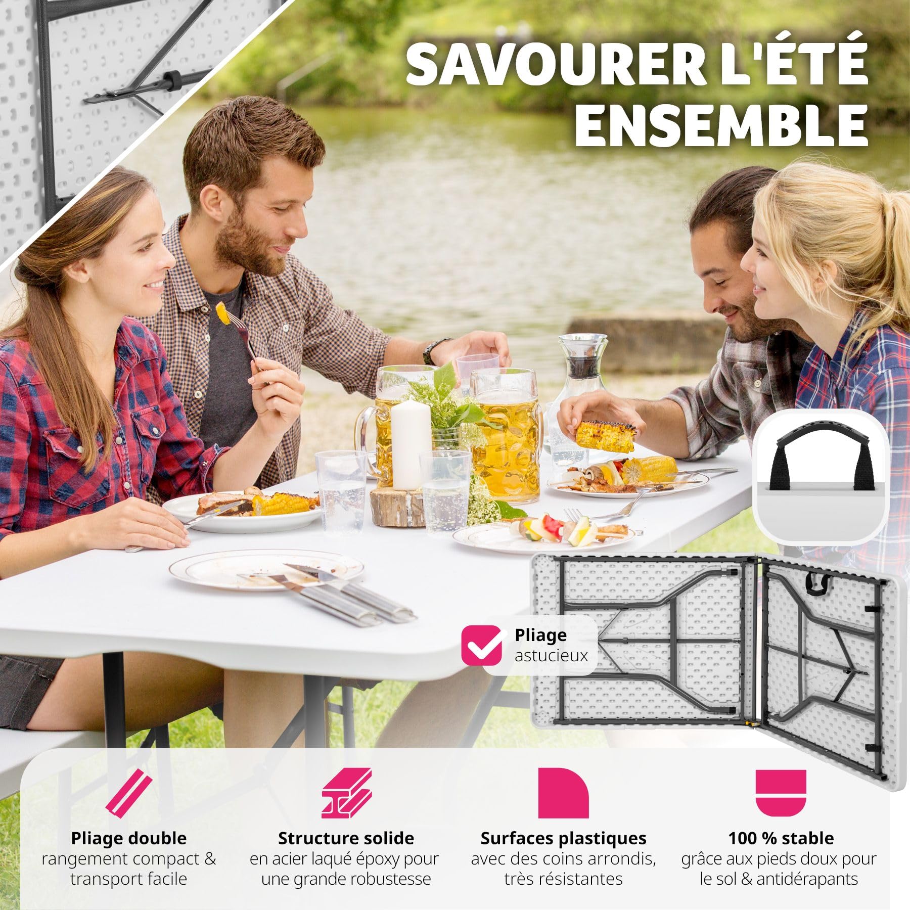 Table Pliante Tectake 180x70cm - Aluminium, Hauteur Réglable - Pour Camping Et Jardin