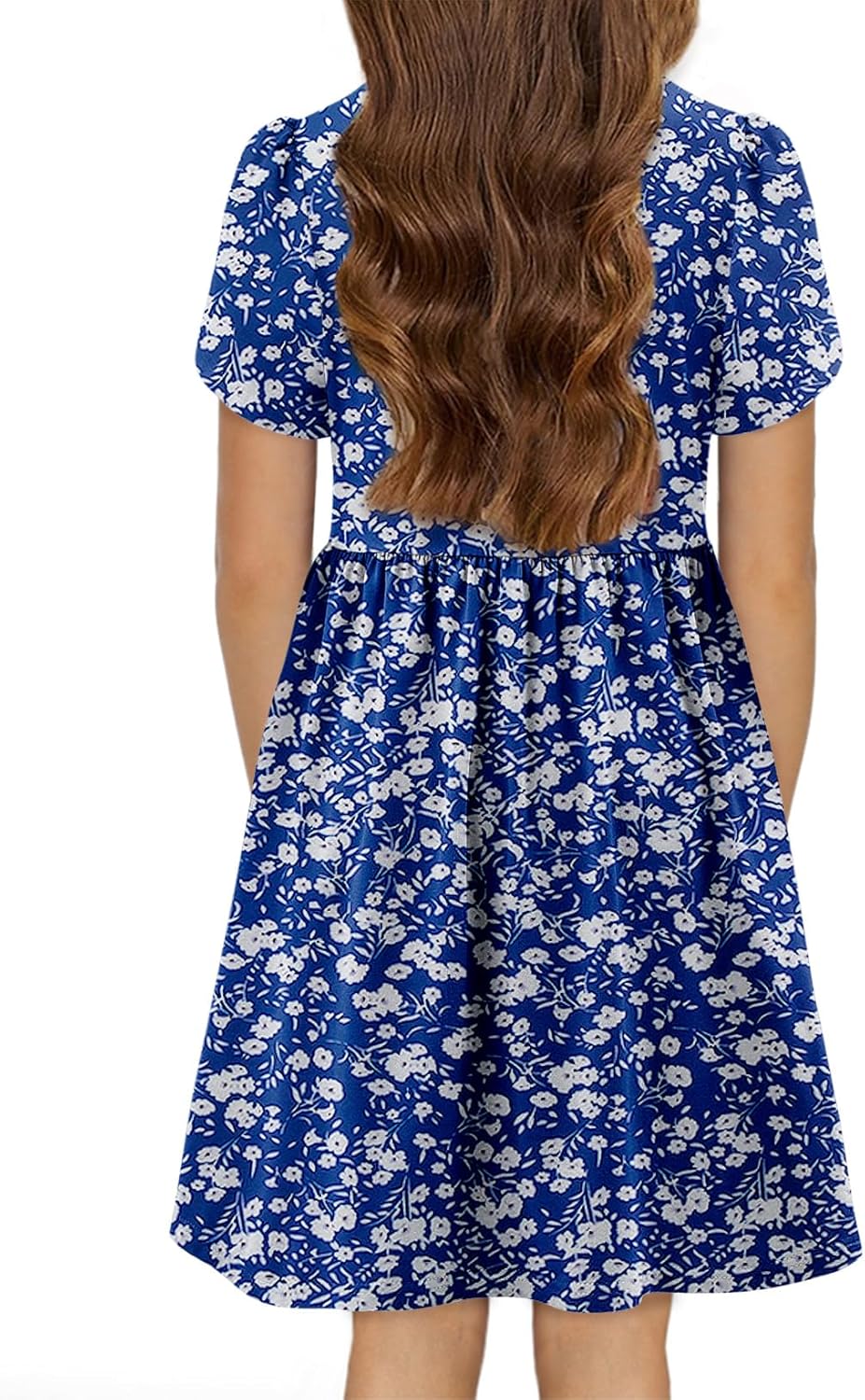 Yoklass Girls Summer Stretchy Dress A line Twirly Skater Dresses with Pockets 5-14 Years - Image 3