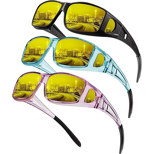 KALIYADI Night-Vision-Glasses Fit-Over-Glasses Wrap-Around Glasses: Anti Glare Night Driving Glasses for men women HD Lens
