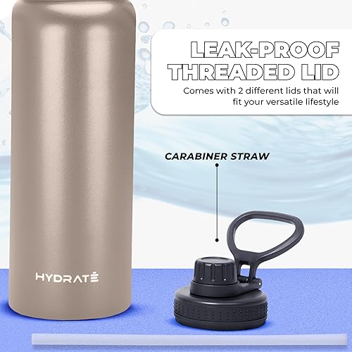 Miniatura 6 de Hydrate Botella de agua aislada de acero inoxidable, 34 onzas, botella de agua de metal con diseño a prueba de fugas y asa práctica, botella de agua
