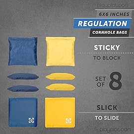 Play Platoon Professional Cornhole Bags - Set of 8 Regulation All Weather Two Sided Improved Bean Bags for Pro Corn Hole Game - 4 Navy Blue & 4 Yellow