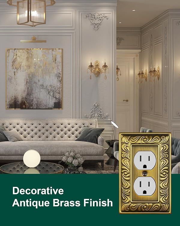 TREEWELL 4-Pack Duplex Outlet Cover Plate, Paisley Pattern Antique Brass Metal Wall Plates for Electrical Outlets, 1 Gang Receptacle Cover, Decorative Switch Plates and Outlet Covers by treewell - Image 3