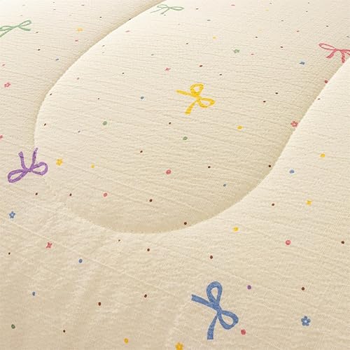 Miniatura 6 de Holawakaka Juego de edredón matrimonial de 6 piezas para niñas, coloridos nudos de lazo con flores de lunares, juego de cama en una bolsa, ropa de