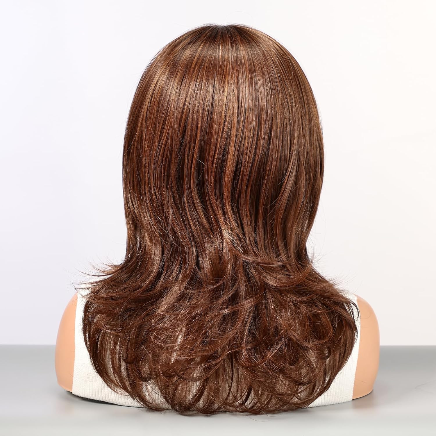 HAIRCUBE Lace Front Synthetic Wigs for Women Glueless 18 Inch Shoulder Medium Length Curly Wig for Daily 90s Retro Monica Feathered Style Red Brown