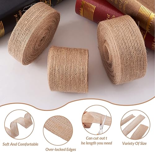 Miniatura 2 de PandaHall - 3 rollos de cinta de yute rústico natural de 1 pulgada y 2 pulgadas, cinta de artesanía de arpillera color marrón tostado para envoltura