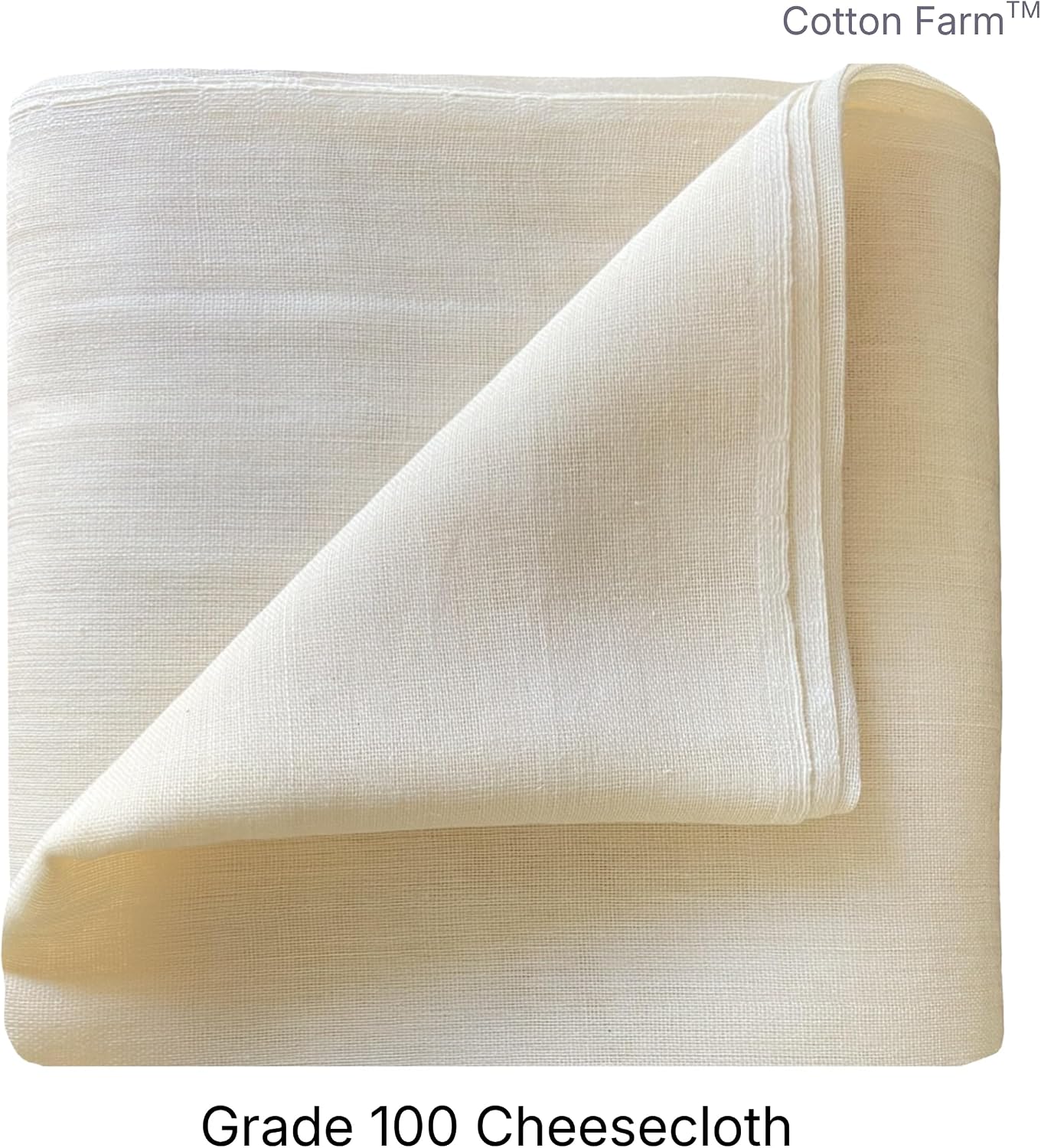 Cotton Farm Grade 100 XL Cheese Cloth for Straining & Cooking; 36x36 Inch; 100% Unbleached Cotton Cheesecloth; Reusable with Finished Edges, Butter Muslin