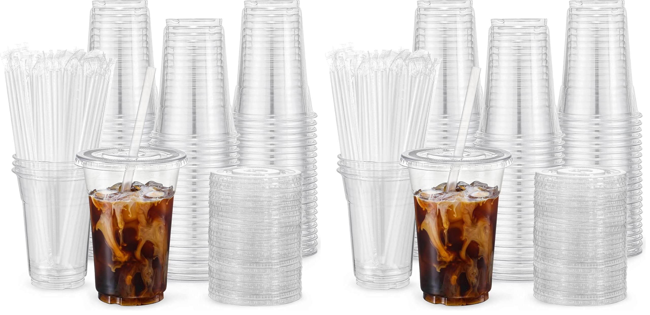 VITEVER [100 Sets - 16oz] Clear Plastic Cups with Lids and Straws, Disposable Iced Coffee Cups for Smoothie, Milkshake, Cold Drinks - BPA free — Amazon image 8