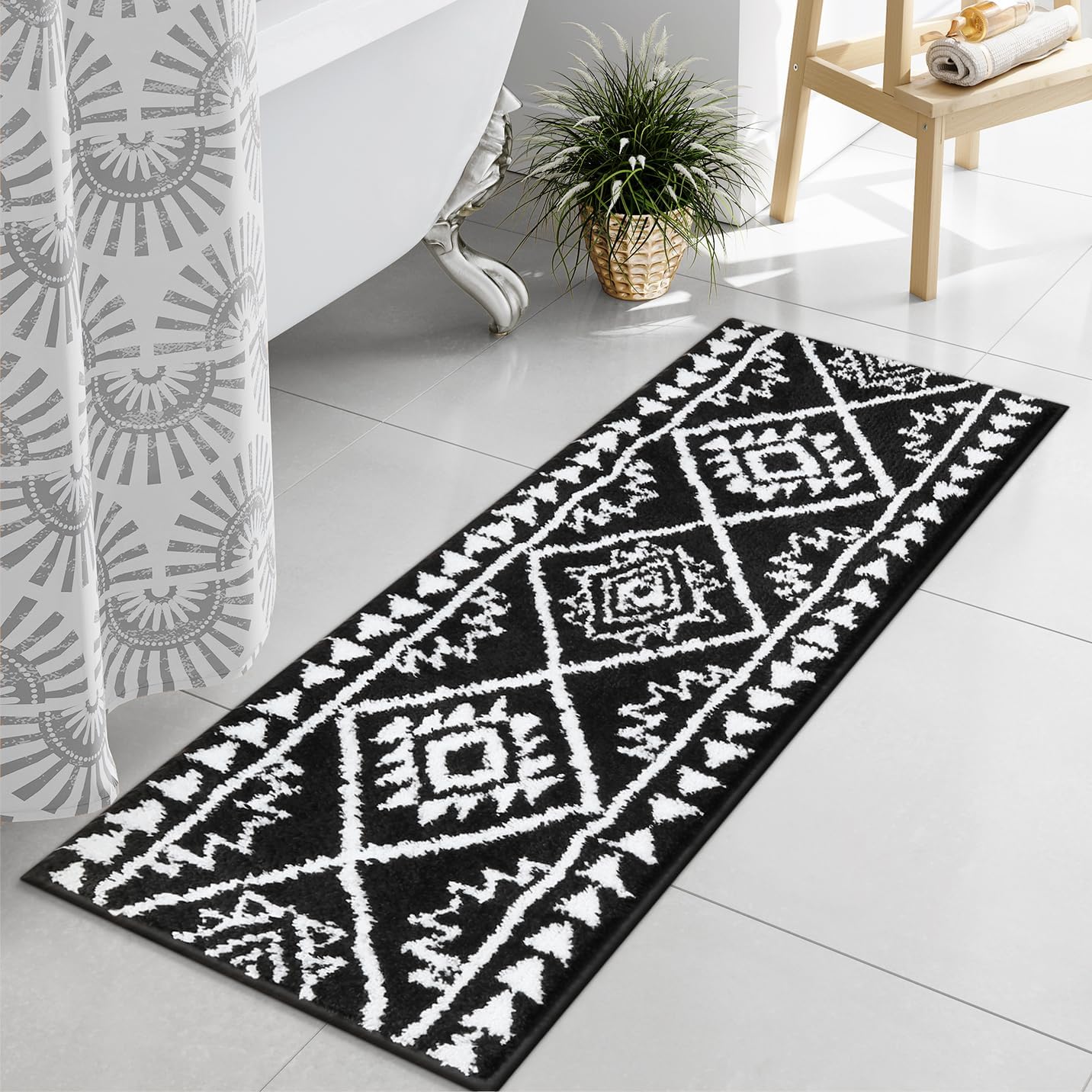 Amazon.com: Uphome Boho Bathroom Runner Rug Black Tribal Long Bathroom ...