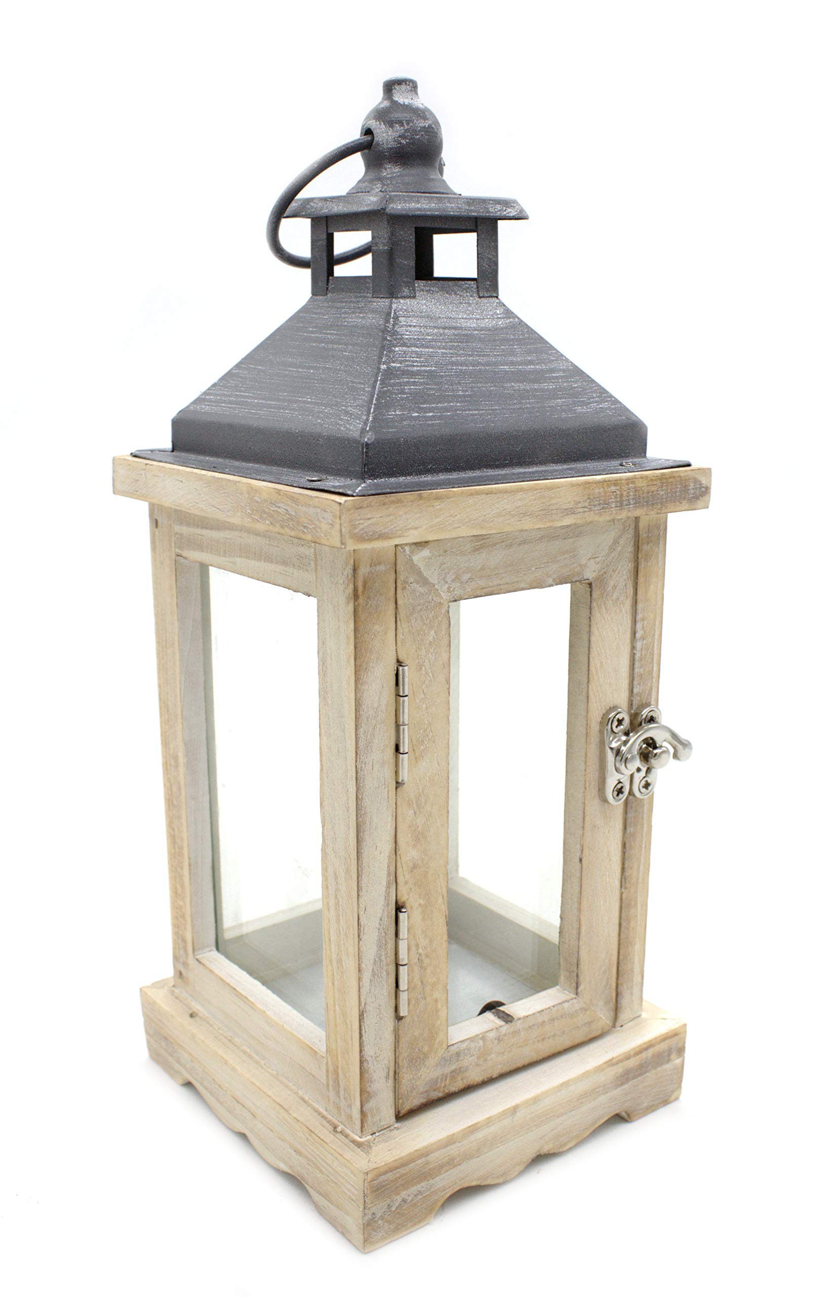 DARO DEKO Holz Laterne mit Echt-Glas Scheiben braun schwarz 10cm x 10cm x 25cm