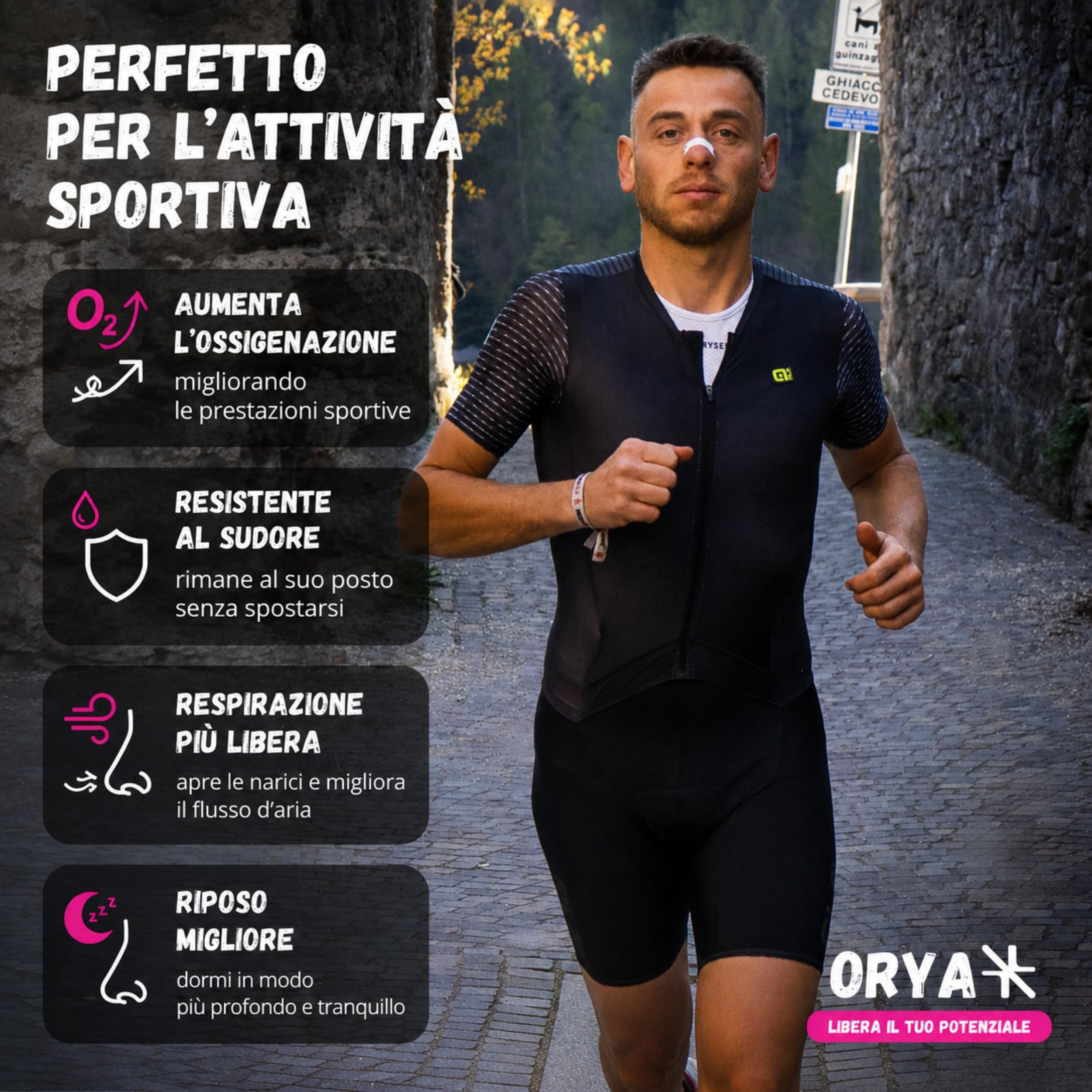 ORYA, 30 Cerotti Nasali Antirussamento e per lo Sport, Dilatatore Nasale per Respirare Meglio, Riduce il Russamento, Nero
