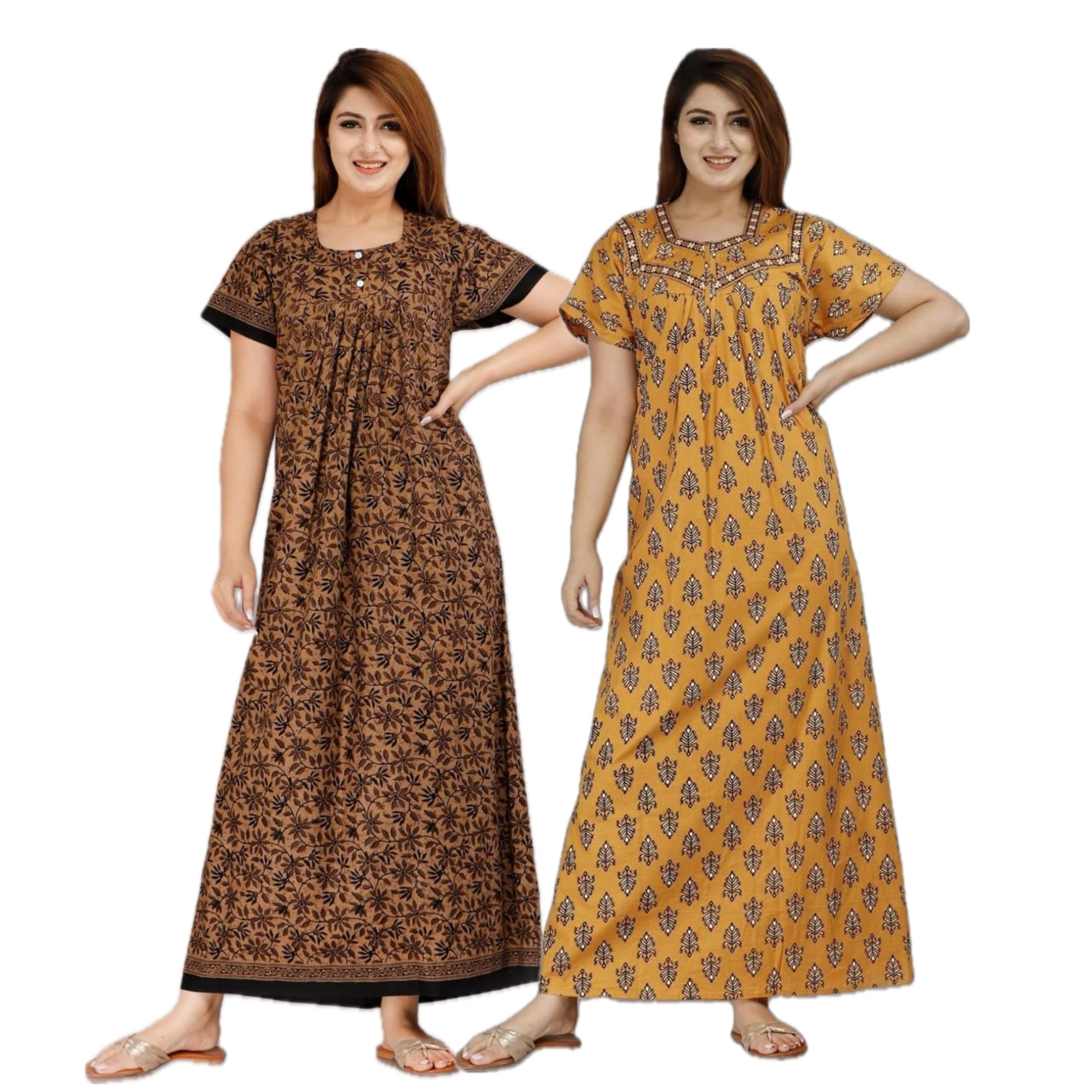 Maya print Womens Pure Cotton Regular Nighty Rajasthani Nighty Rajasthani Gown Jaipuri Nighty Jaipuri Gown Maxi Gown (Pack of 2 pcs) (2, Comb FLWR PRPL&PATI Blue) (B0DCZN5FSD) Amazon Price History, Amazon Price Tracker