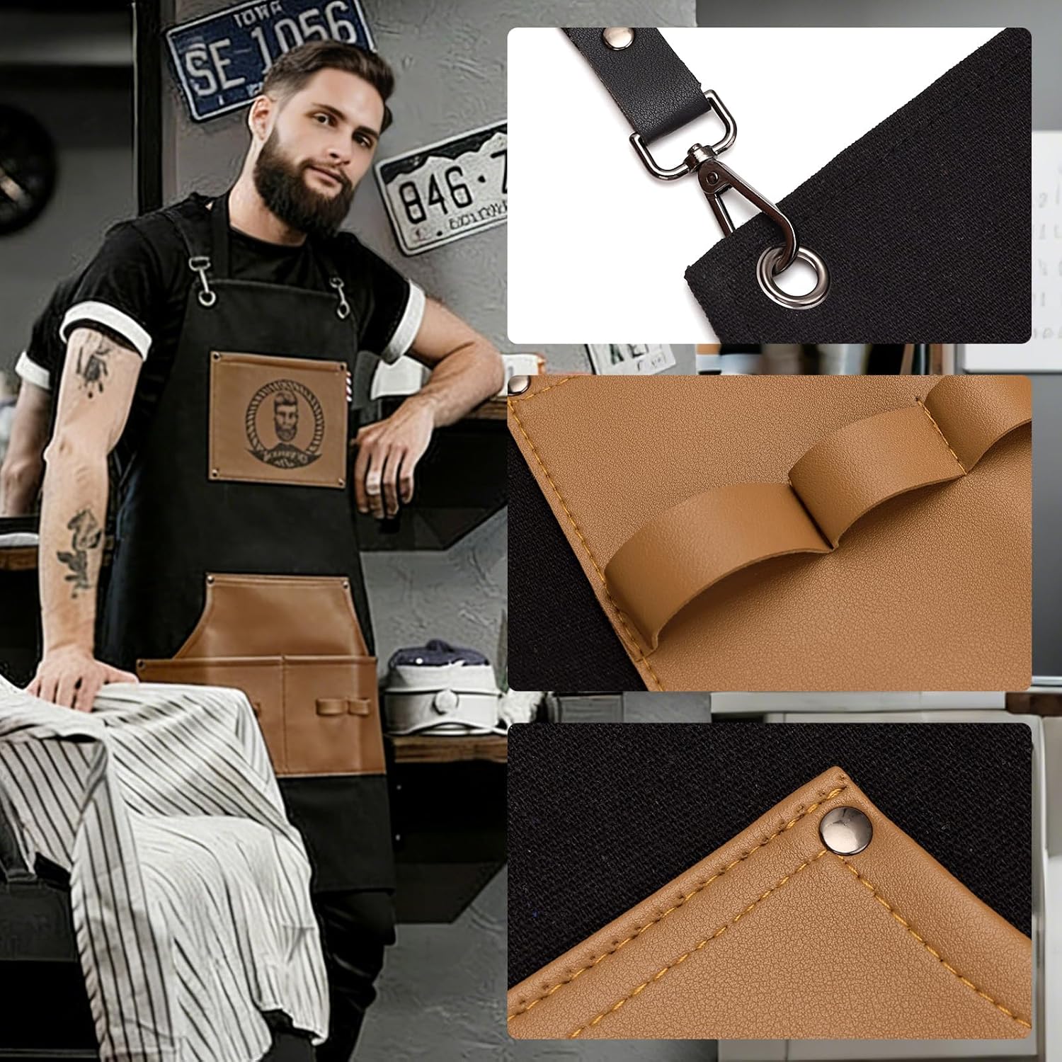 Barber Apron, Multi-Functional Work Apron for Hairdressing, Featuring Multiple Pockets for Organizing Hairdressing Supplies