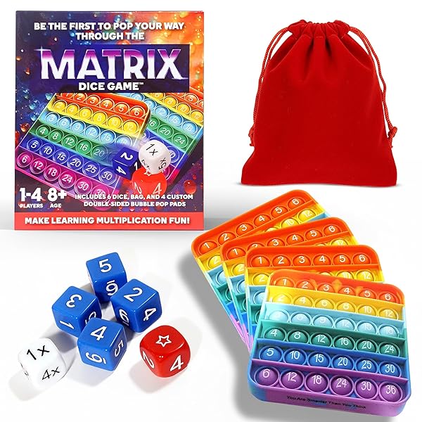 Matrix Dice Game – Pop-and-Play Bubble Pad Educational Math Dice Game – Fun Math Games for Kids 8–12, Teens, Adults, and Seniors – Ideal for Classrooms and Family Board Game Night for 2-4 Players