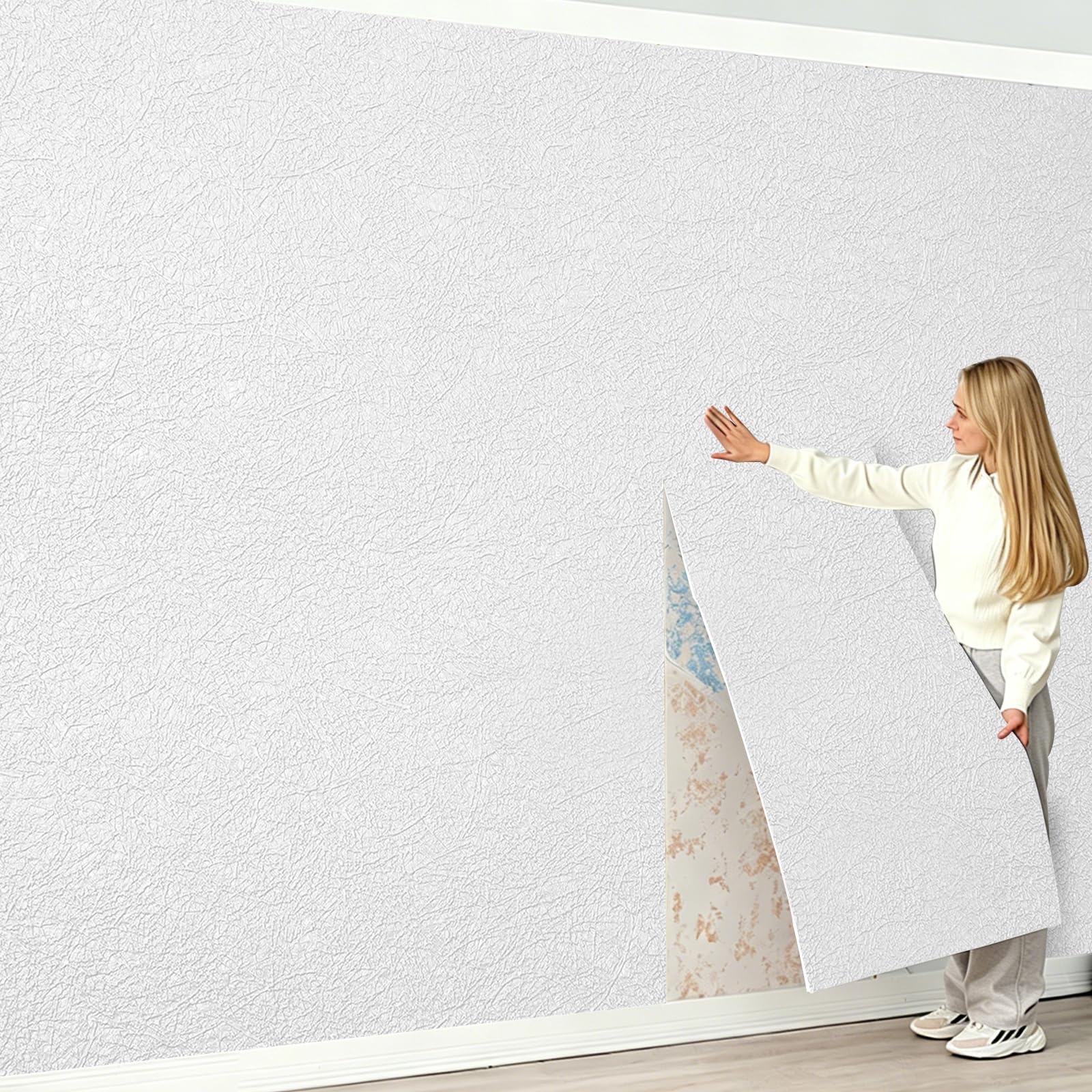 Camiraft White Textured Wall Panels Peel and Stick,50 x 280 cm Self Adhesive Wall Panels Roll 3mm Thick Waterproof Backsplash Tile PVC Foam Wallpaper for Kitchen,Living Rooms,Bedrooms TV Walls