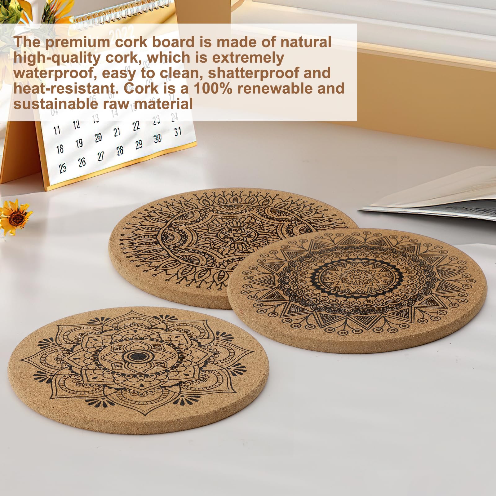 Lot De 6 Dessous De Plat En Liège Naturel - 19 Cm De Diamètre, Antidérapants, Résistants à La Chaleur - Pour Protéger Vos Tables