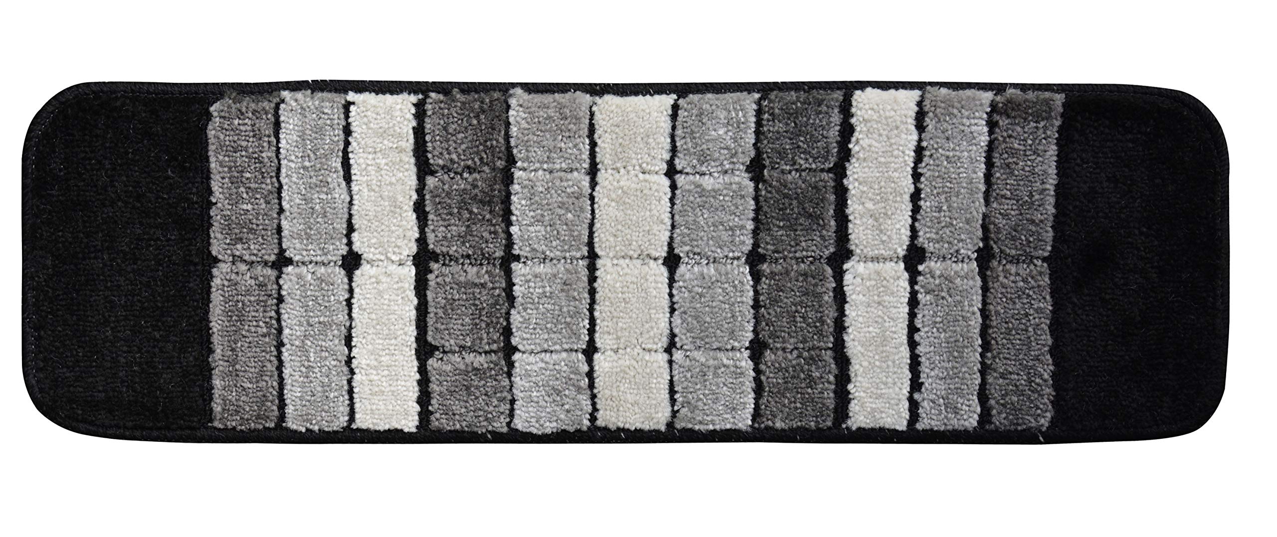 Millenium Stair Tread Treads Indoor Skid Slip Resistant Carpet Stair Tread Treads Geometric Design Machine Washable 8 ½ inch x 30 inch (Set of 13, Squares Grey Black) similar to stock photo 