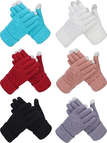 SATINIOR 6 Pair Women Winter Touch Screen Gloves Warm Fleece Lined Knit Winter Gloves with Touchscreen Fingers