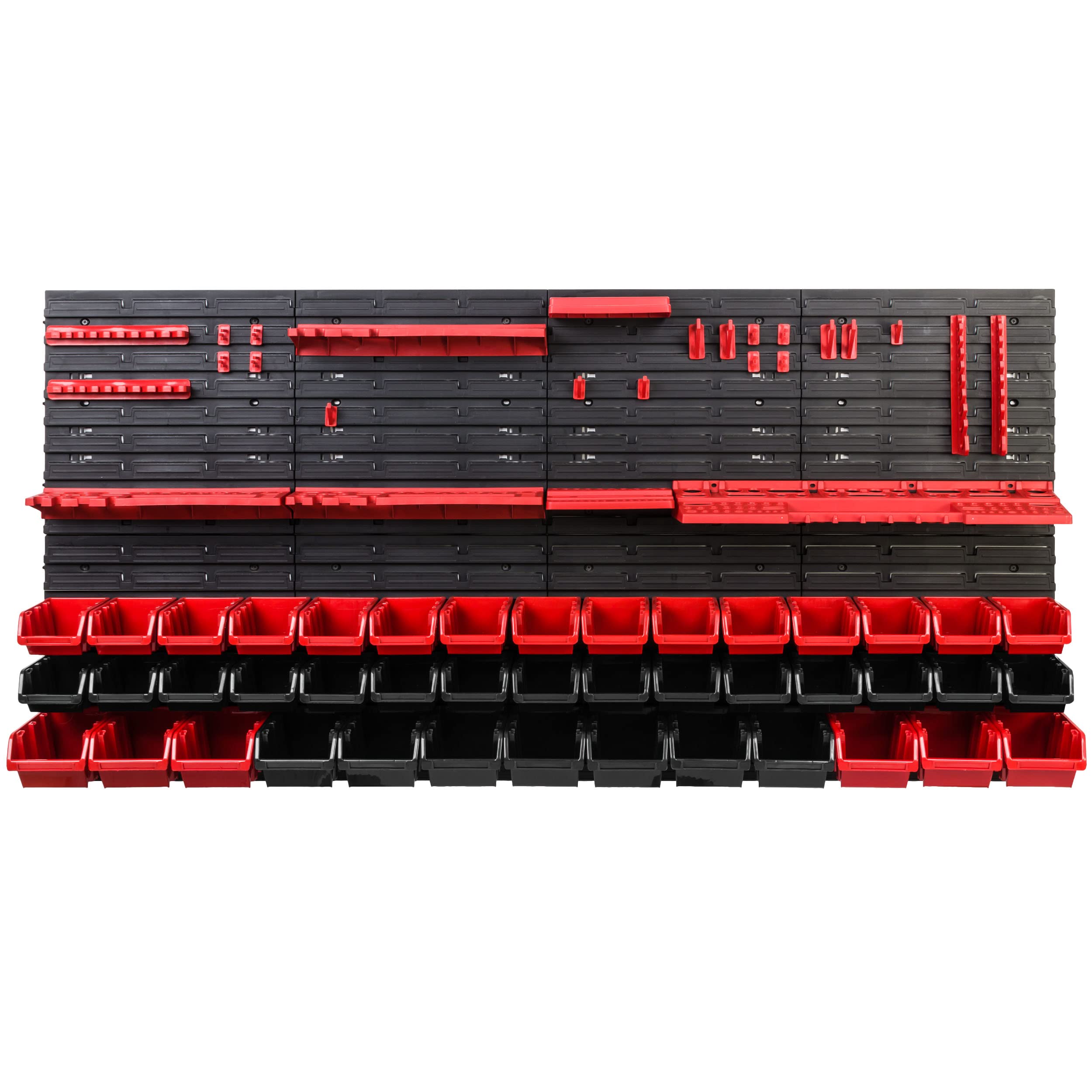 Scaffale da officina, 156 x 78 cm, 51 pezzi, con supporti per attrezzi e scatole impilabili, pannelli da parete, scaffali extra resistenti, per merci, garage, scaffali da parete