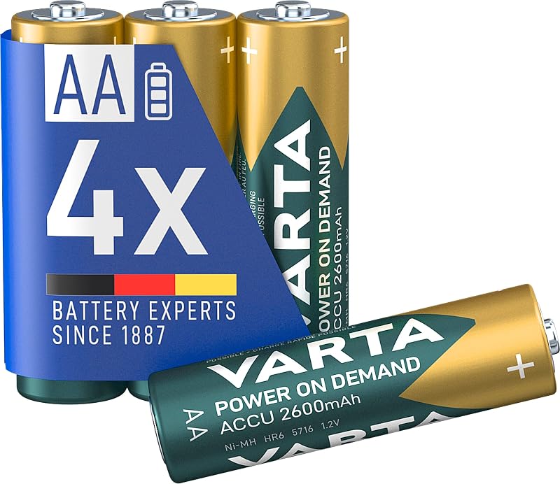 VARTA Piles rechargeables AA, lot de 4, Recharge Accu Power, 2600 mAh Ni-MH, sans effet mémoire, préchargées, prêtes à l'emploi