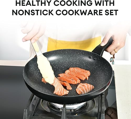 Miniatura 4 de COOKER KING Juego de ollas y sartenes antiadherentes, 8 piezas de utensilios de cocina no tóxicoscacerolaolla con tapas de vidrio templado,