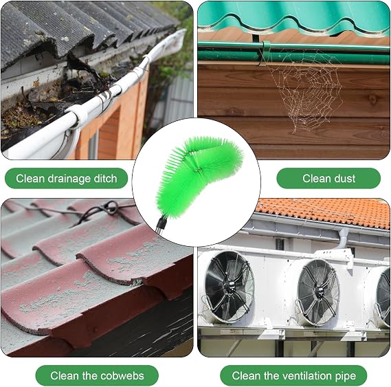 2 in 1 Gutter Cleaning Tools Gutter Cleaning Kit with 8 Extendable Rods 310cm /122 inch Telescopic Roof Gutter Cleaning Tools Kit for Leaves Debris Window Spider Web