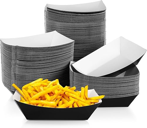 Dandat Bandeja desechable octogonal, 300 botes de papel para nachos, soporte para perros calientes, recuerdos de fiesta, carnavales, picnics (negro,