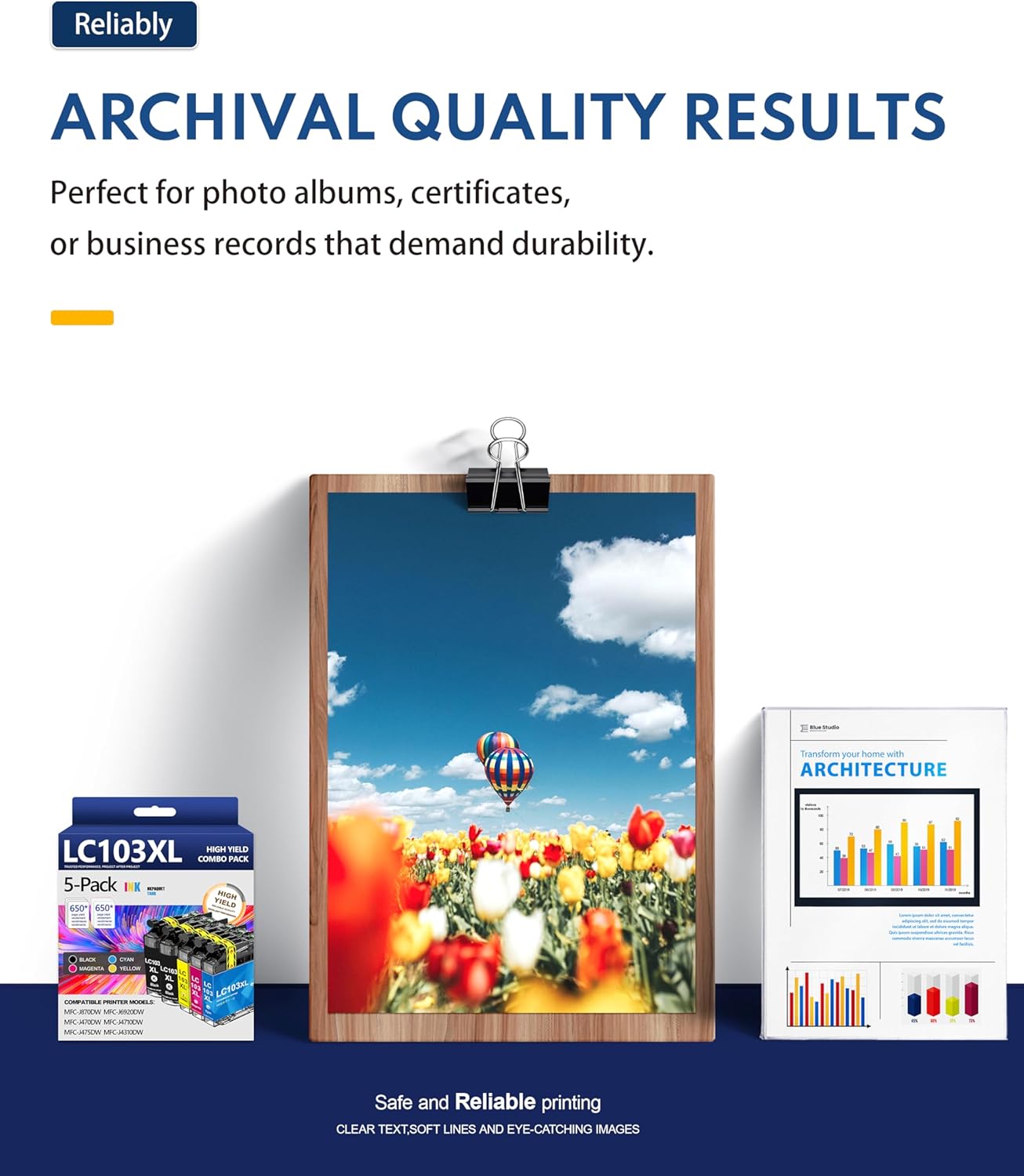 LC103XL LC103 103 Ink Cartridges High Yield Replacement for Brother LC103 XL LC103 LC101 Ink Work with MFC-J870DW MFC-J6920DW MFC-J6520DW MFC-J450DW MFC-J470DW(2 Black, 1 Cyan, 1 Magenta, 1 Yellow)