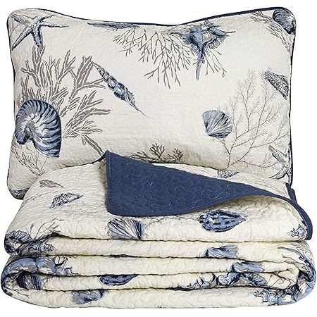 Amazon.com: Brandream Coastal Seashell Beach Bedding Quilt Set Nautical ...