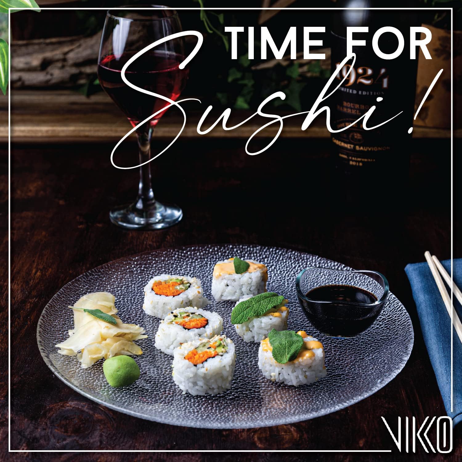 Vikko Salad Plate, Set of 6 Glass Plates, Dinner Plate, Elegant Textured Glass Design, Stackable 11 Inch Plates, Dishwasher Safe