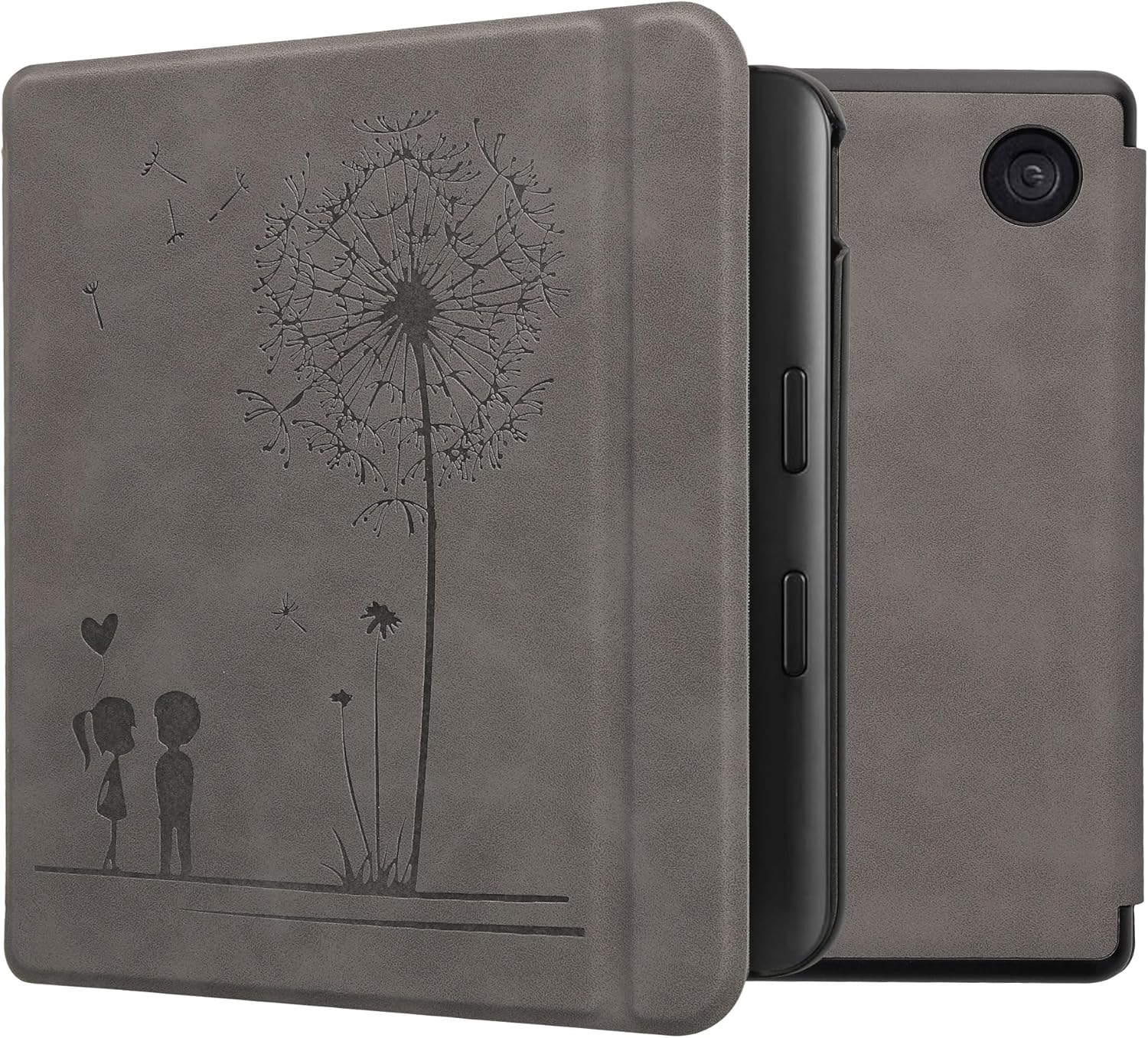 kwmobile Cover Compatible with Kobo Libra Colour Cover - eReader Case - Dandelion Love Grey