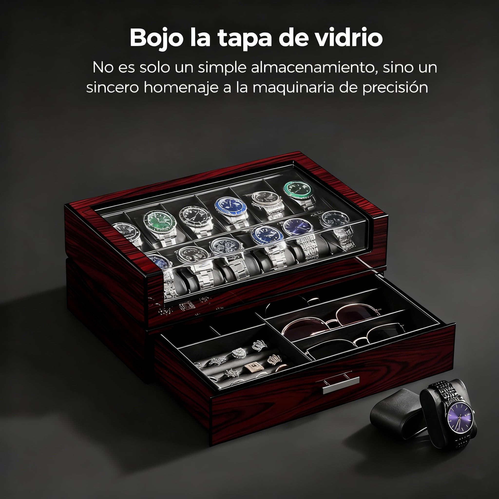 ANWBROAD Caja Relojes para Hombre 12 Compartimentos Tapa de Cristal Caja de Relojes 2 Capas de Pintura Relojero Organizador para Guardar Joyas Forro de PU Regalo para Hombre y Mujer JWB005Y