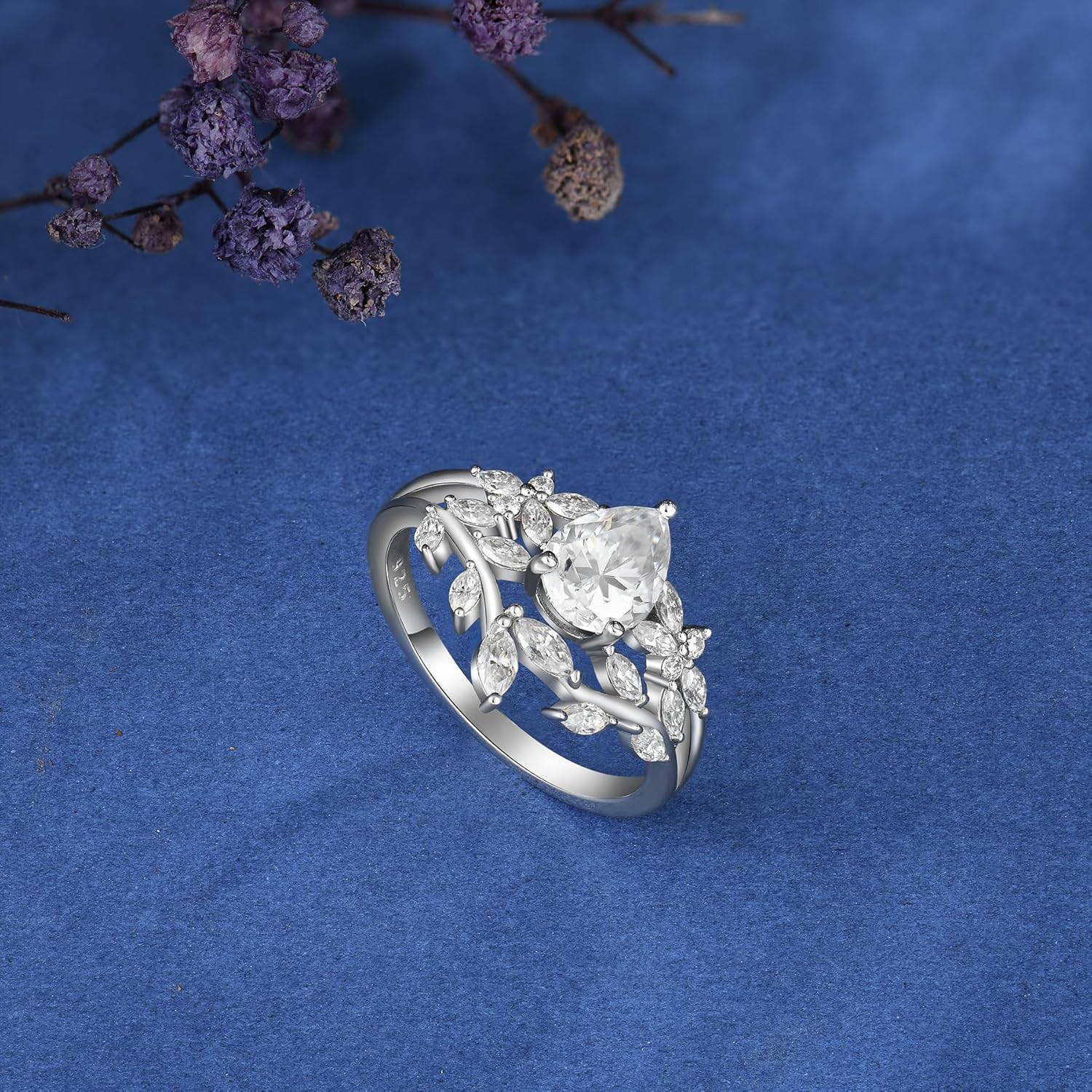 Moissanite Promise Rings for Women 1.25CT D Color VVS1 Clarity,Pear Cut 925 Sterling Silver Wedding Ring Leaves Engagement Band, Anniversary Birthday Jewelry Gifts for Her, Elegant Gift Packed - Image 2