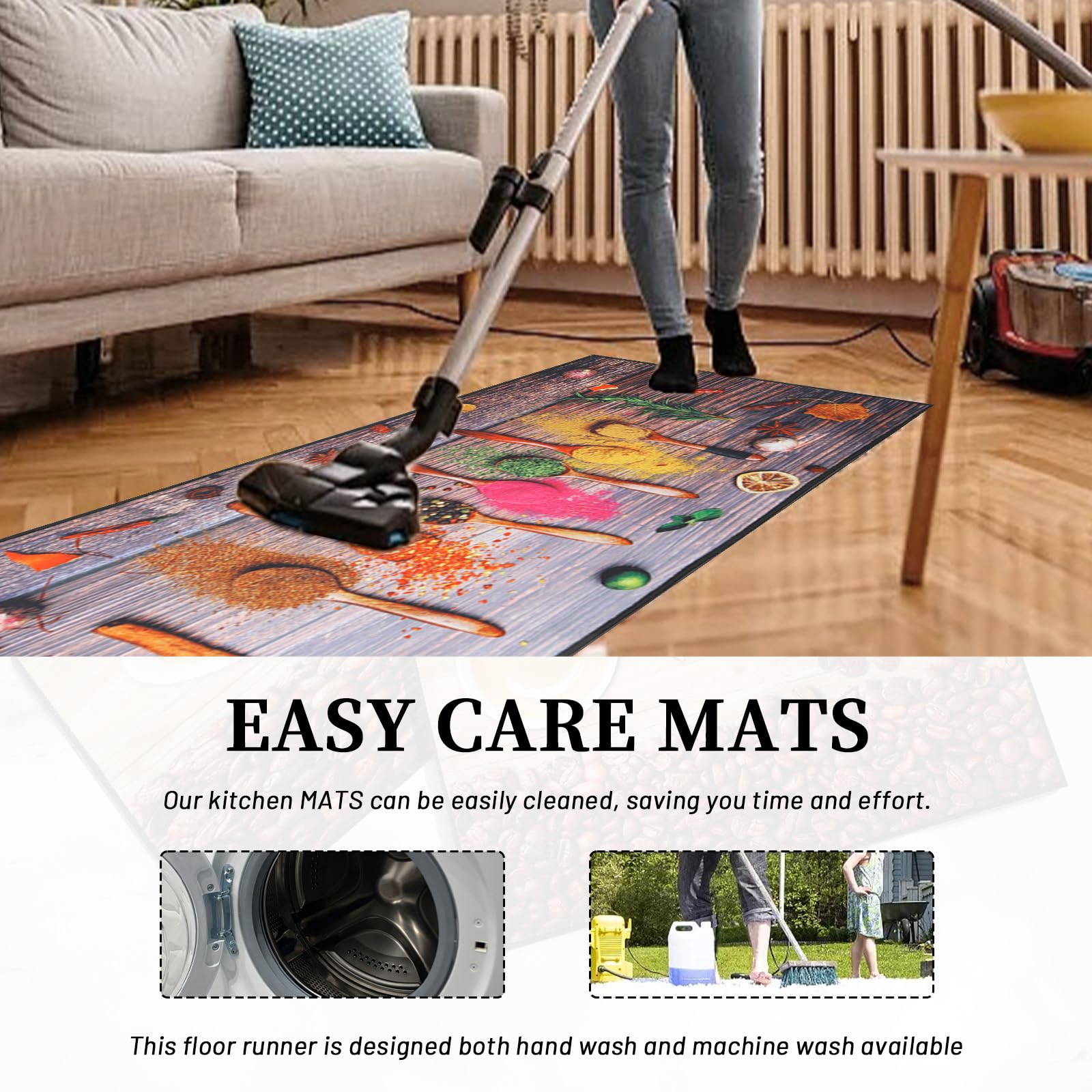 7VSTOHS Lot De 2 Tapis De Cuisine Antidérapants Lavables 43x75 + 43x150 Cm - Absorbants Et Confortables