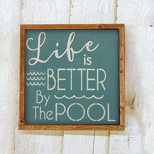 asbwuo Letrero de madera, con texto en inglés Life is Better at The Pool, letrero de piscina familiar, decoración de verano, letrero de madera para