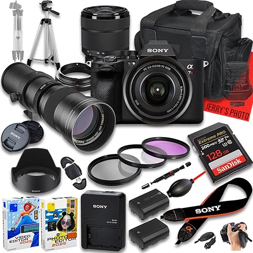 Sony a7R V Mirrorless Camera with FE 28-70mm f/3.5-5.6 OSS &420-800mm f/8 Manual Super HD Telephoto Lens + 128 GB Memory + Extra Battery + Camera Case + More (23pc Bundle)