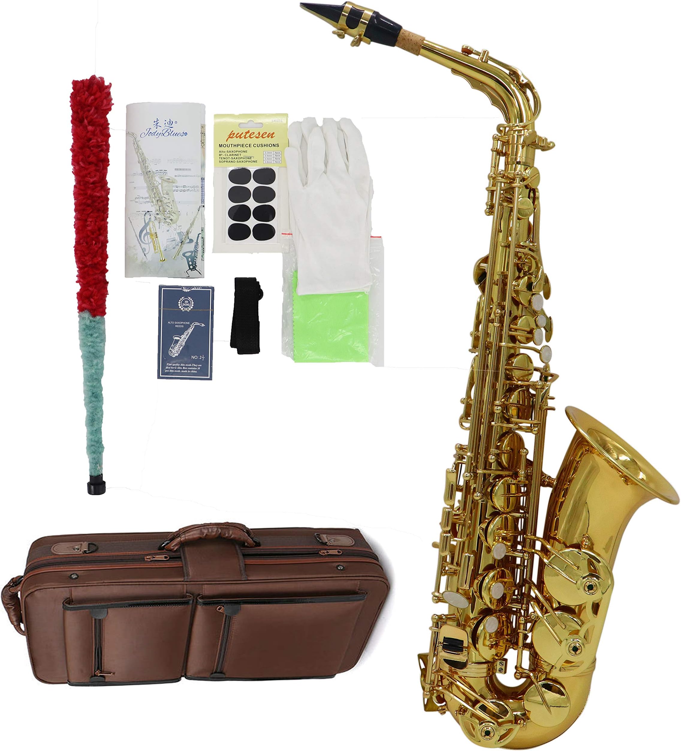 JAS-801A Gold Lacquer E Flat Alto Saxophone Professional Grade with Tuner Mouthpiece Reeds Case