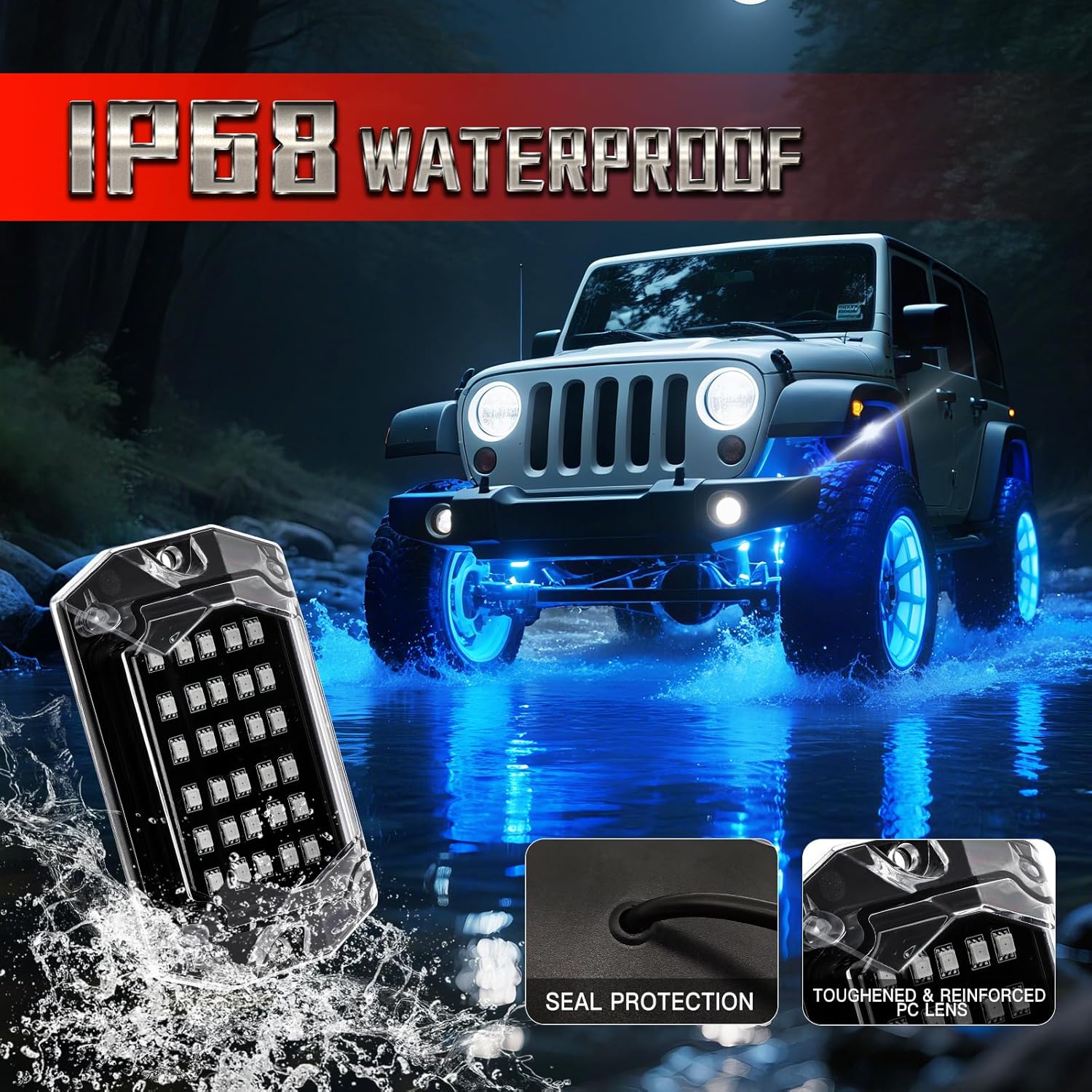 4 Pods Full Angle RGB LED Rock Lights for Jeep Truck ATV UTV RZR Offroad Golf Cart SXS, Waterproof Multicolor Neon Underglow Kit with APP/RF Remote, 12Volt Underbody Lights