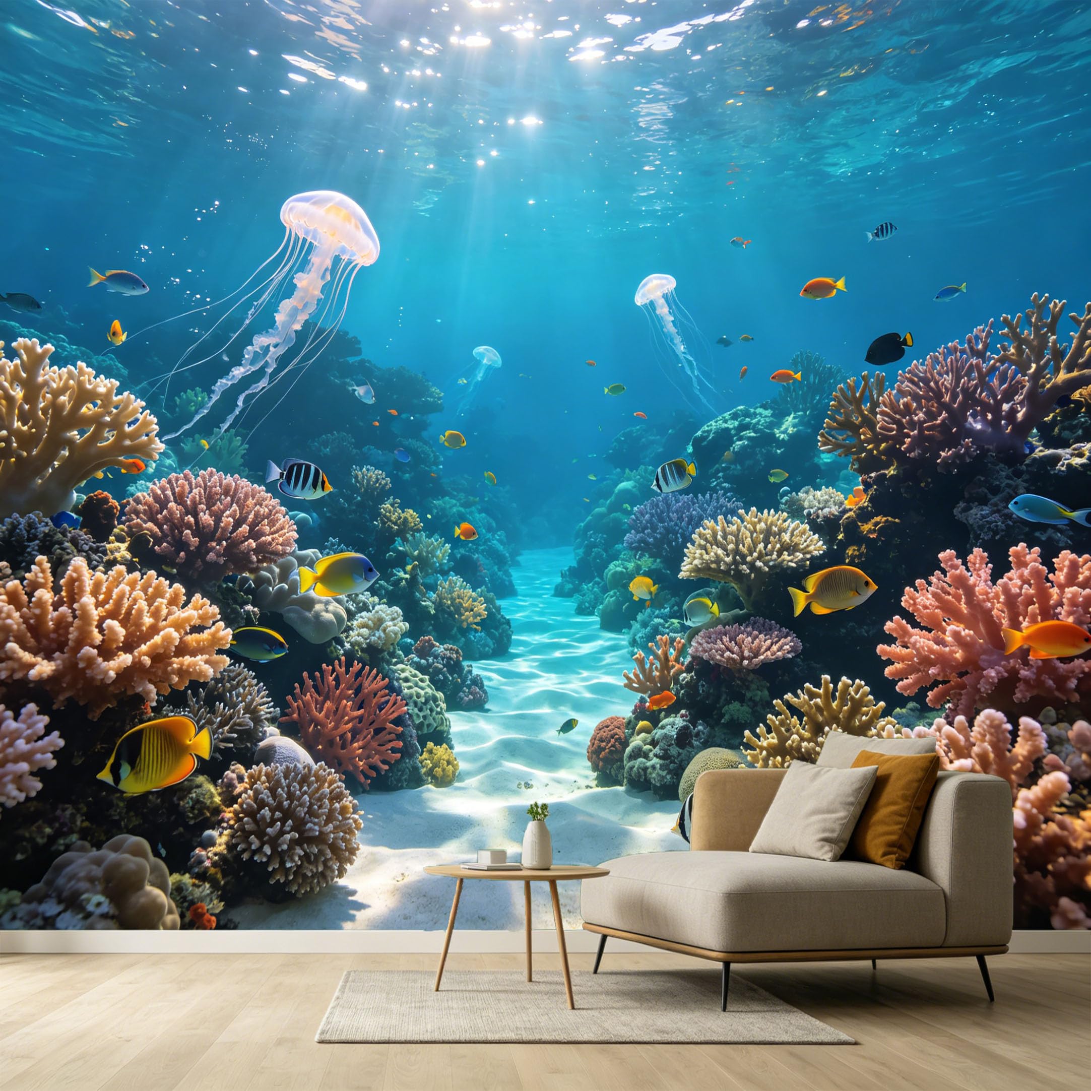 Custom Size Wall Murals Ocean Marine Tropical Coral Reef Jellyfish 3D Underwater Scenery SelfAdhesive Wall Fabric Removable Large Wallpaper for Photo Living Room