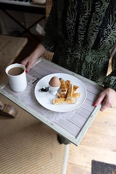 Creative Tops Everyday-Home Lap Tray with Cushion, Bean Bag Cushioned, 44 x 34cm, Grey | Black Bean Bag Base, Rustic Design, Wood Effect Frame, Use as Dinner Tray or Laptop Tray, Ideal for Serving Dishes