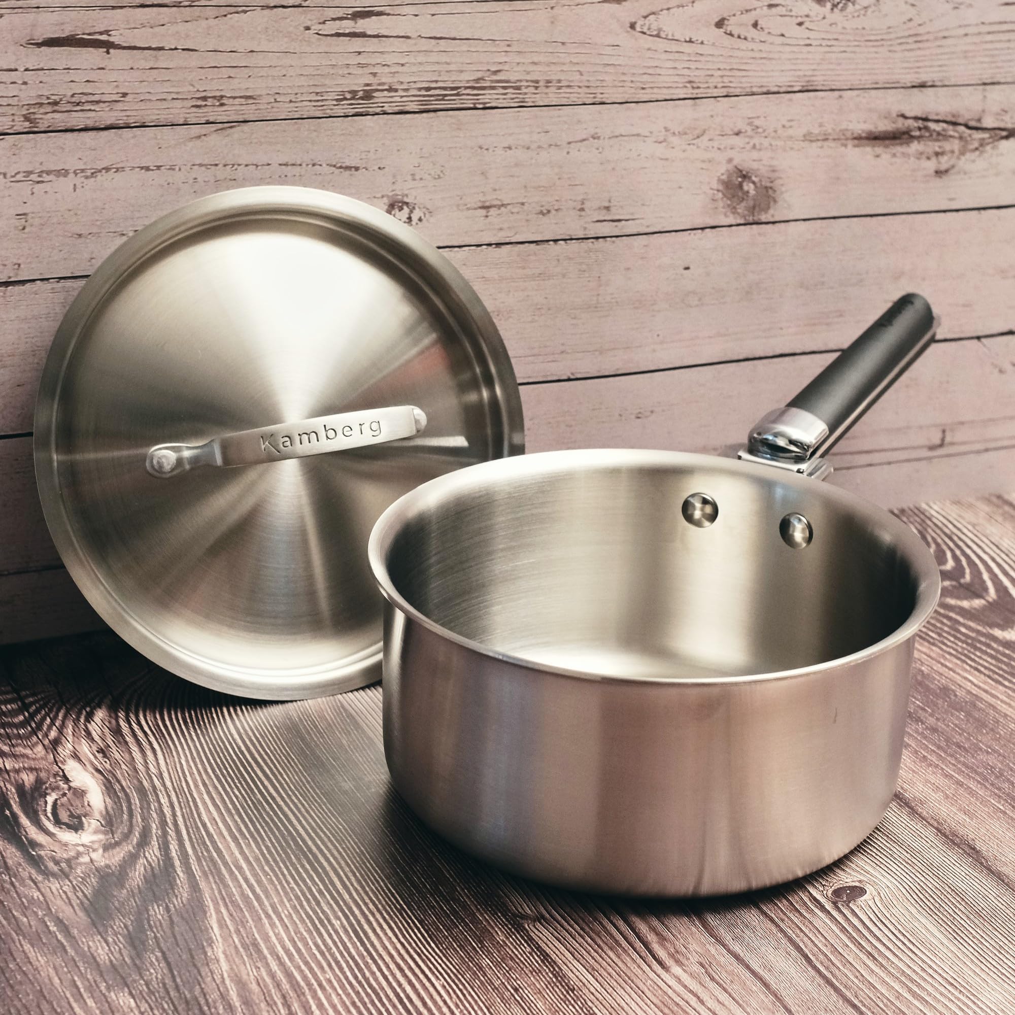 Kamberg - Coffret 2 casseroles 18/20 cm - 2 manches amovibles - Acier inoxydable 18/10 Triply - Tous feux dont induction et four, Gris