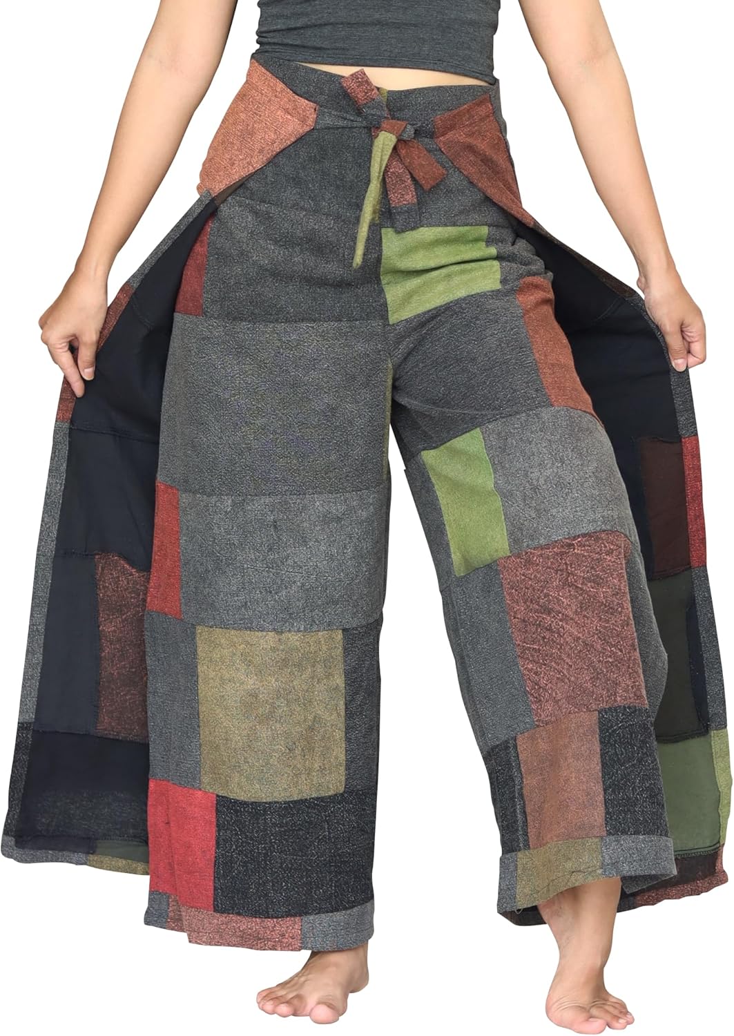Brand Stonewashed Patch Warm Cotton Drive in Wrap Pants