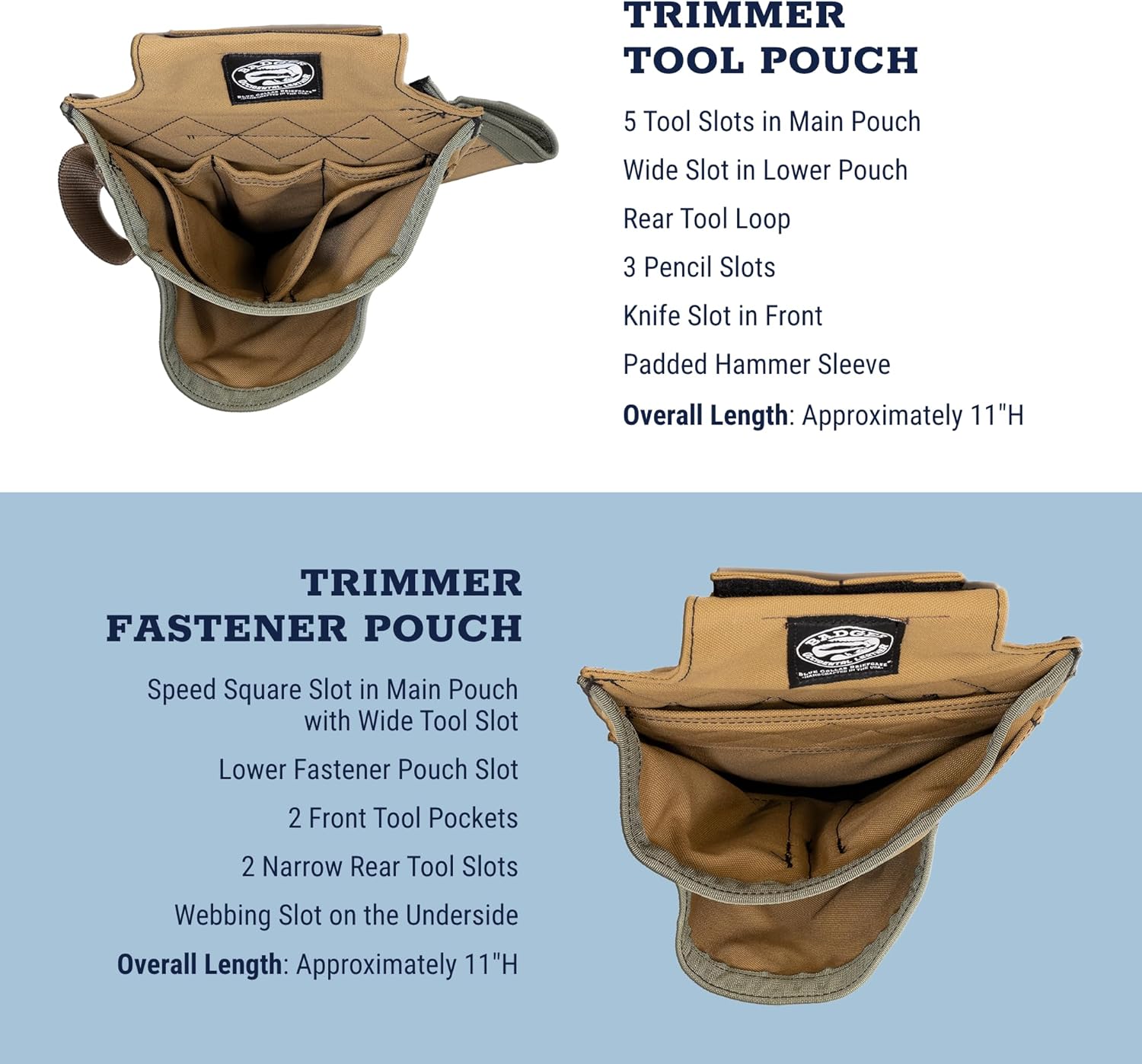 Occidental Leather Badger Trimmer Set - Small, Sawdust Sage - 23 Pockets & Tool Holders - Made in USA