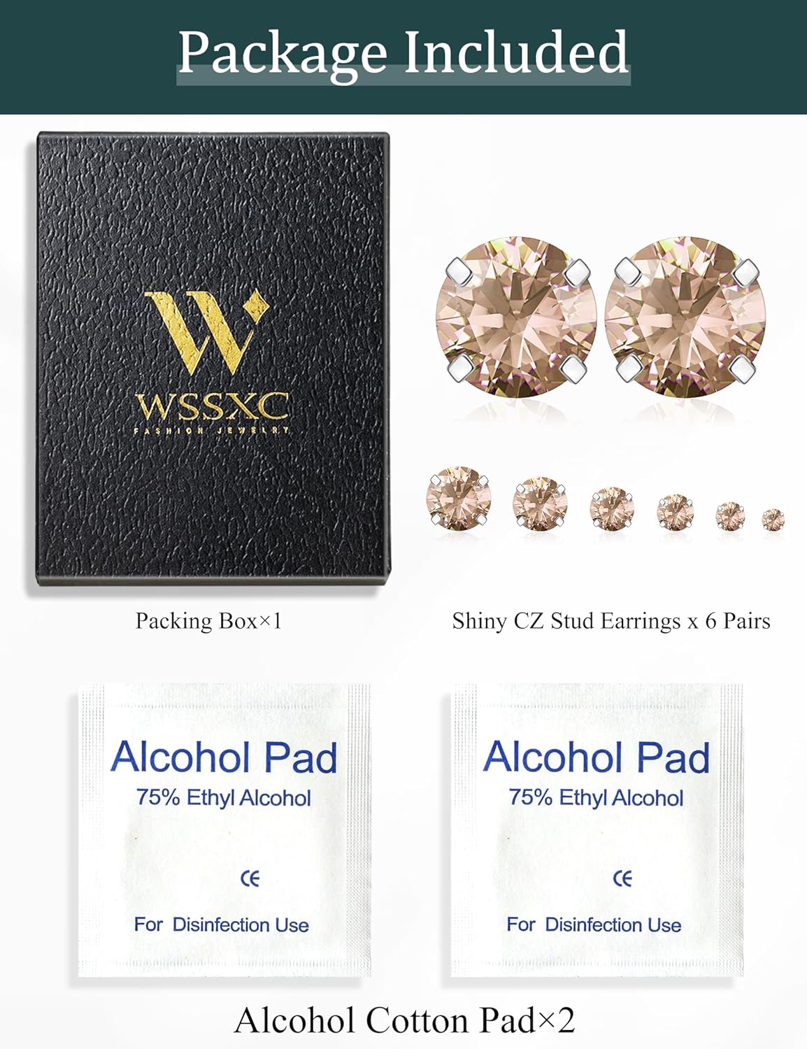 6 Pairs Stud Earrings Set, Hypoallergenic Cubic Zirconia 316L Earrings Stainless Steel CZ Earrings 3-8mm (Steel color) - Image 6