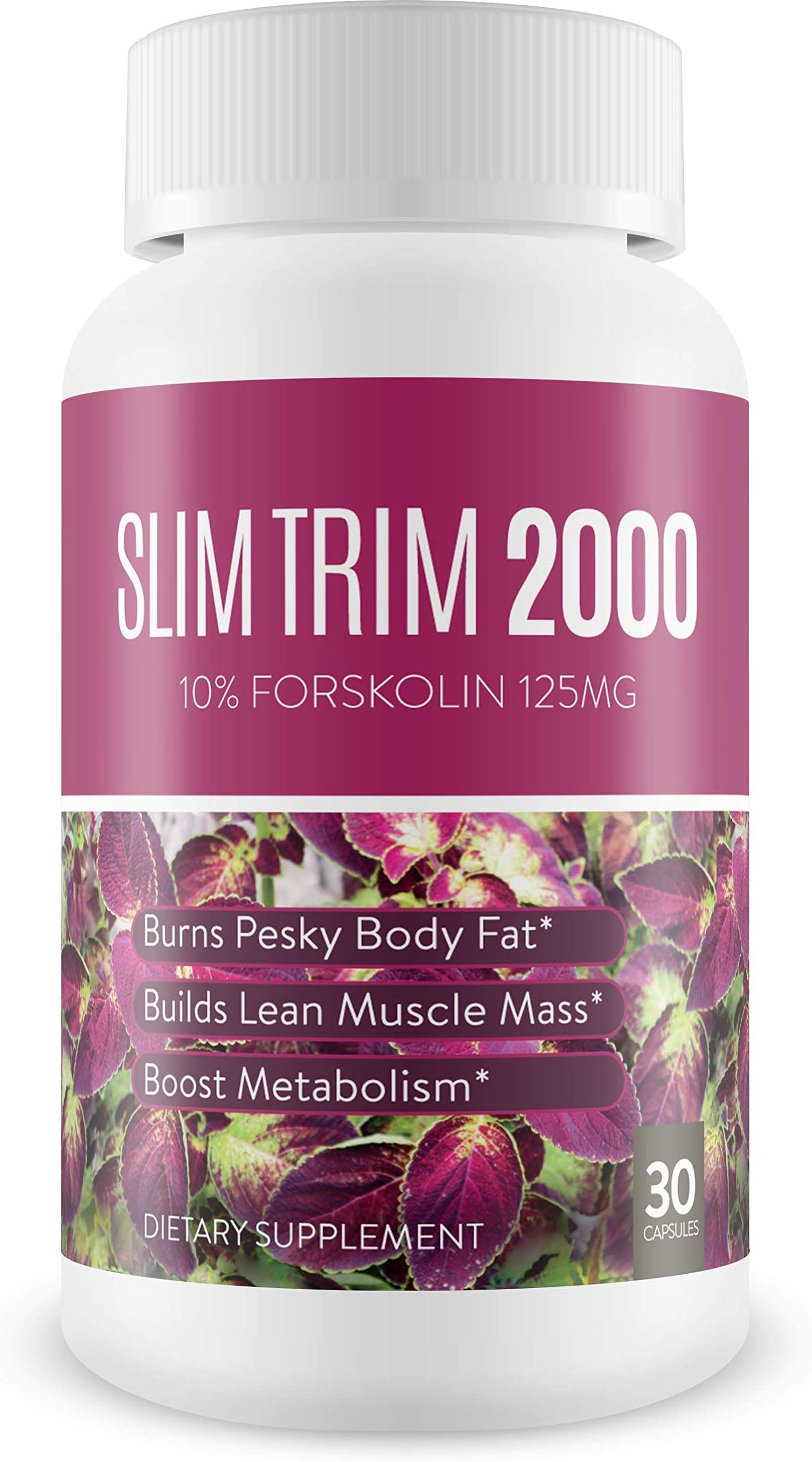 Slim Trim Weight Loss Supplement (Forskolin - Pure Coleus Forskohlii Root Powder) - Melts Belly Fat Fast & Supercharges Metabolism - 30 Capsules