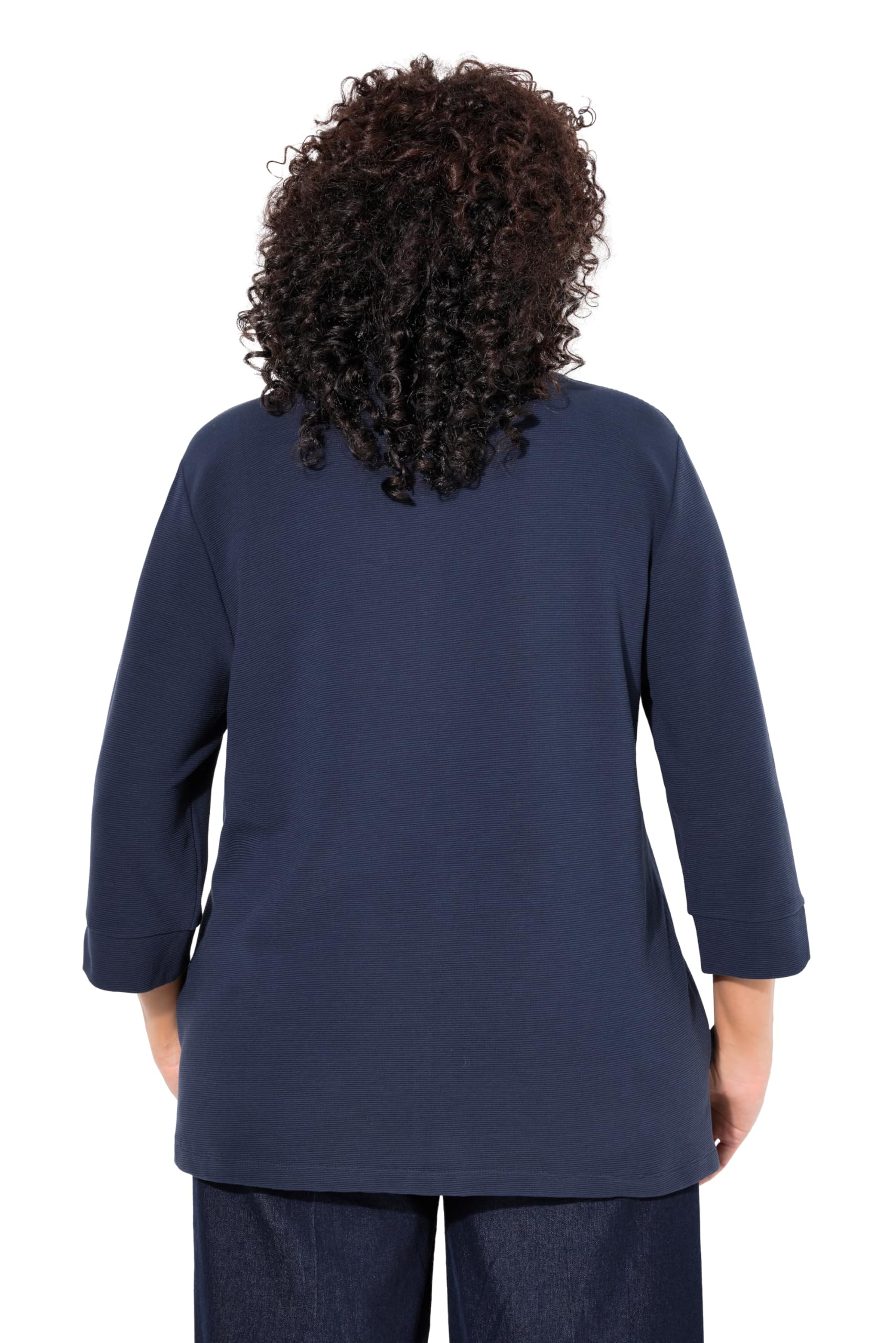 Ulla Popken Damen Sweatshirt, Querrippen, Stehkragen, 3/4-arm Sweatshirt (1er Pack)