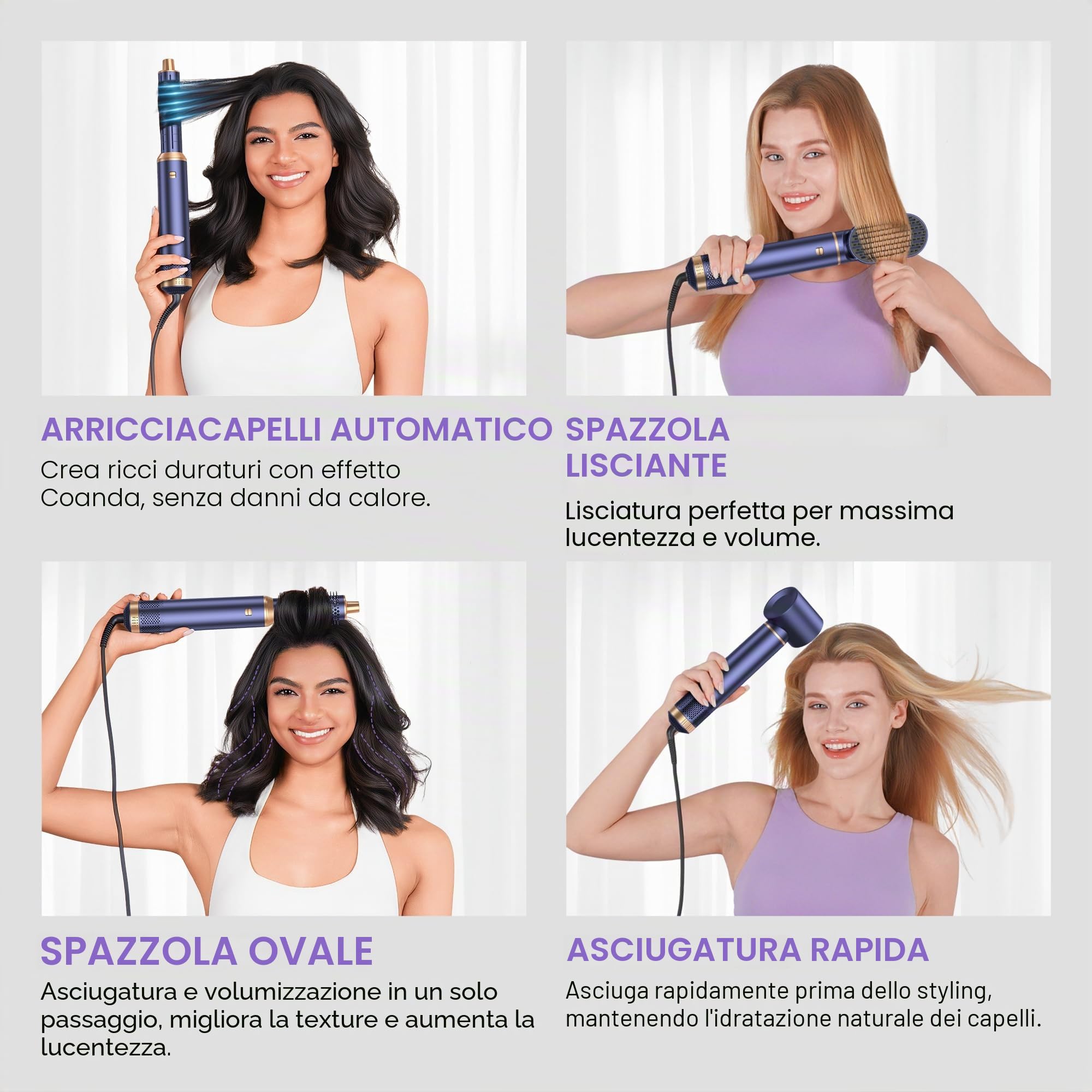 Asciugacapelli 5 in 1,Hair Styler Capelli ad Aria,1000w Phon Capelli,Spazzola Asciugacapelli Per Dare Volume Ai Capelli, Lisciare, Arricciare, Ioni Air Curler Brush,Strumenti per Capelli