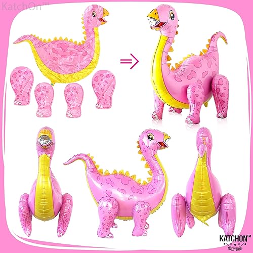 Miniatura 8 de KatchOn, Globos Pink Three Rex – Paquete de 3 | 3 globos de dinosaurio Rex, globos de dinosaurio rosa 3D autosuficientes | Globo de dinosaurio rosa